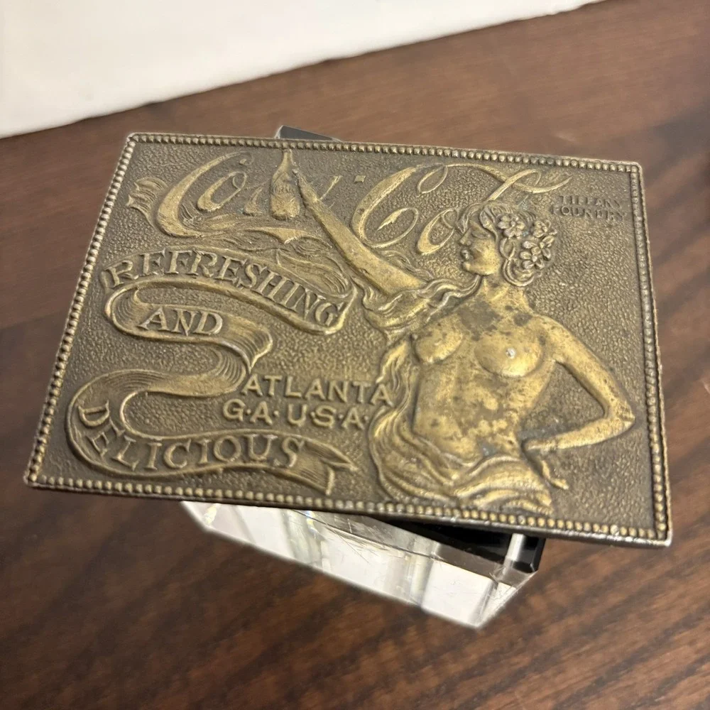 Vintage Coca Cola Belt Buckle Atlanta GA Brass Art Nouveau Lady Heavy